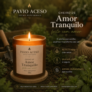 VELA AROMÁTICA 200G - Tem cheiro de amor tranquilo.