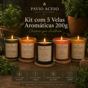 Kit com 5 Velas Aromáticas 200g – Cheiros que Acolhem